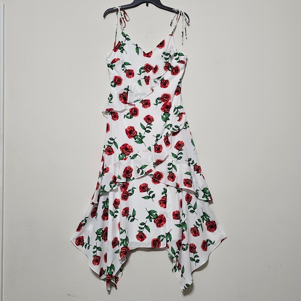 IN Dress Medium Green White Red Floral Multicolor‎ V-neck Sleeveless long 0679